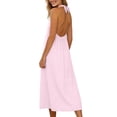 thumbnail image 6 of Gamivast Dresses for Women Linen Halter V-Neck Sleeveless Maxi Dress with Pockets Casual Loose Fit Button Front Summer Beach Vacation Dress Pink S, 6 of 7