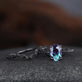 thumbnail image 4 of Gothic Alexandrite Engagement Ring Set in 14K Black Gold Vermeil- Black Onyx Gemstone Promise Ring- Anniversary Ring Set for Woman, 4 of 7