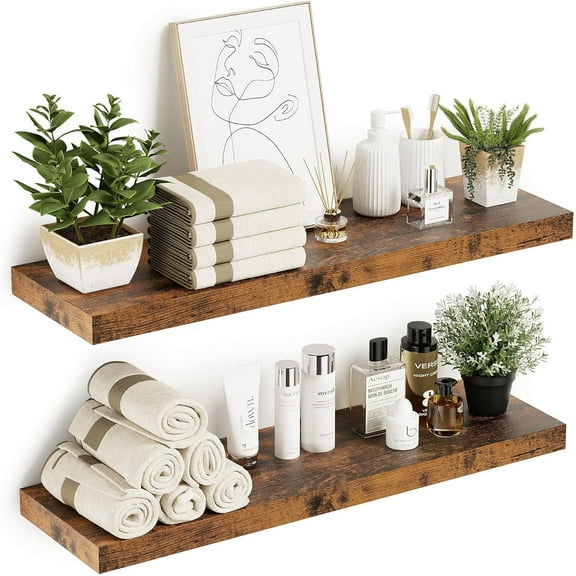 Floating Shelves 10 inches Deep, Long 36 x 10 x 1.8 Wall Shelves for Bedroom, Living Room, Kitchen, Office, Bathroom Farmhouse Shelf Home Decor with Invisible Bracket, Rustic Brown