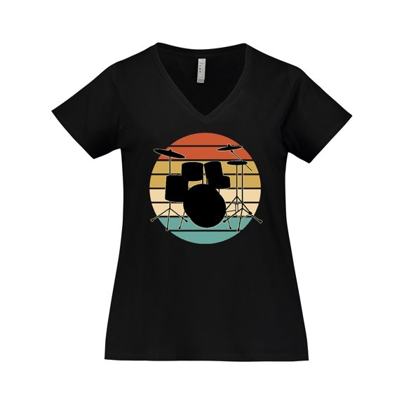 Inktastic Drum Set Retro Drummer Sunset Women's Plus Size V-Neck T-Shirt