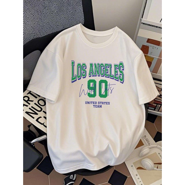 Summer Casual Loose Fit Short Sleeve Crew Neck Print Cotton Pullovers for Adult