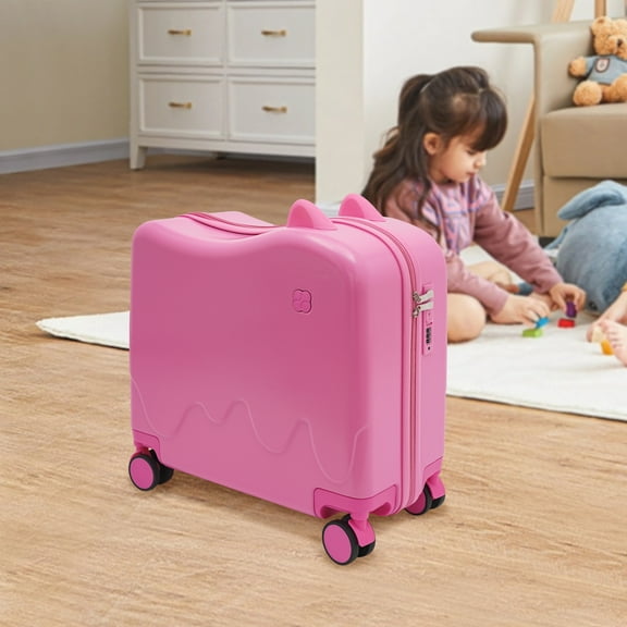 18" Ride-On Suitcase, Children's Luggage Case, Rolling Luggage With Lock For Short Trips, Study Tours, Outings Pink