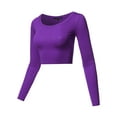 thumbnail image 2 of A2Y Women's Basic Solid Stretchable Scoop Neck Long Sleeve Crop Top Purple L, 2 of 3