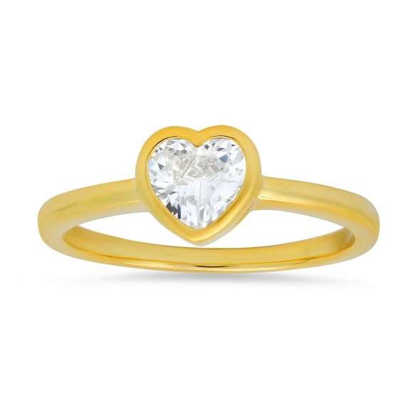 14k Gold Over Silver Bezel-set Heart Cubic Zirconia CZ Ring