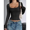 thumbnail image 2 of Womens Long Sleeve Shirts Crop Tops Square Neck Going Out Basics Tees Y2K Winter Clothes 2025 Black S, 2 of 5