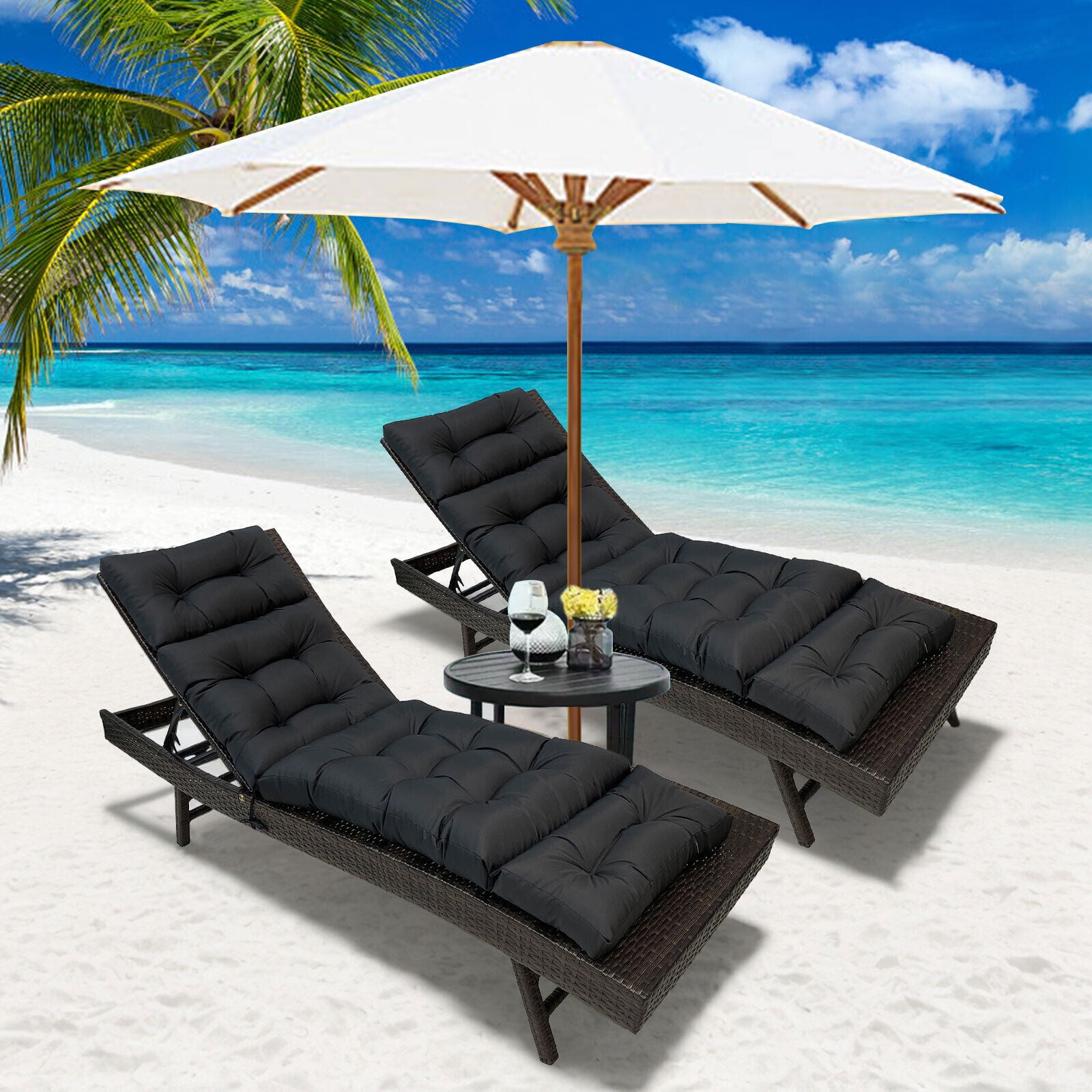 Outdoor Lounge Cushion Patio Chaise Replacement 71 x 20 Inch Rocking Cushion for Furniture Sofa Non Slip Beach Pool Recliner Sunbathing Chair Pads with Headrest