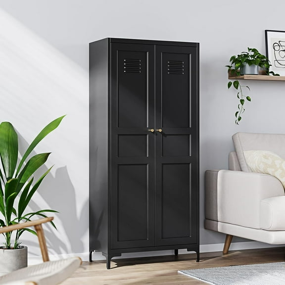 Yizosh Metal Pantry Cabinet,Tall Kitchen Pantry Storage Cabinet with Doors and Adjustable Shelves - 61" Black Cupboard Cabinet for Kitchen, Living Room,Dining Room,Home