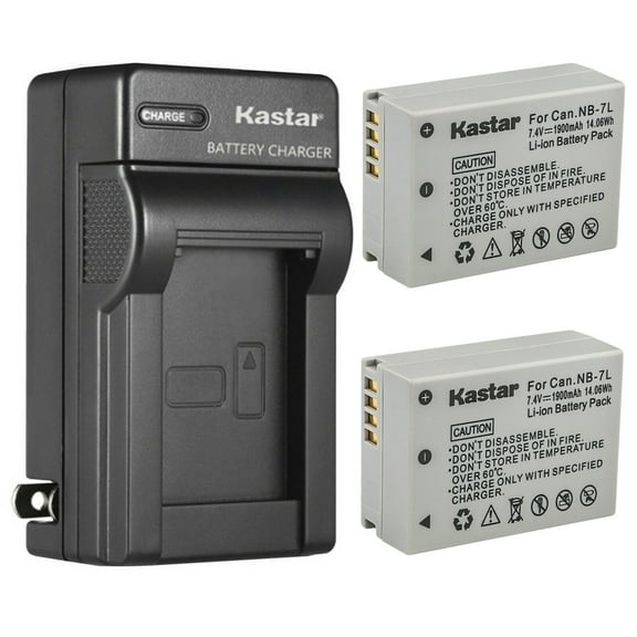 Kastar 2-Pack Battery and AC Wall Charger Replacement for Canon NB-7L, NB-7LH Battery, Canon CB-2LZ, CB-2LZE Charger, Canon PowerShot G11, PowerShot G12, PowerShot SX30 IS, PowerShot SX30IS Camera