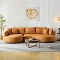 thumbnail image 2 of Modern Sectional Sofa Curved Couch, Luxury Bonded Leather Upholstered Sofa with Chaise, 124.8''  Oversized Curved Leisure Couch with  7 Pillows for Living Room, Left Chaise, Orange, 2 of 9