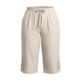 thumbnail image 3 of yardsong Womens Cotton Linen Capri Pants with Lace Trim Plus Size Drawstring Elastic Boho Summer Capris Pant with Pockets 2026 Beige,XXL, 3 of 6