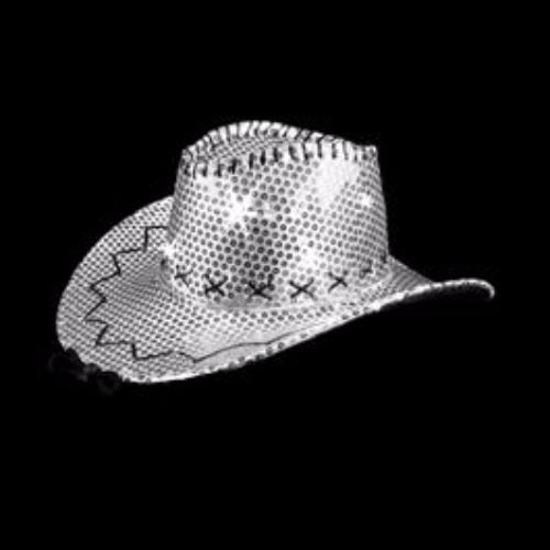 LED Sequin Cowboy Hat with Fancy Stitching Black 
