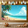thumbnail image 6 of LUUFILx Tropical Sunset Beach Backdrop Hammock Scenery with Palm Trees for Party Decorations Photography Props Video Background Banner Ocean View, 6 of 8