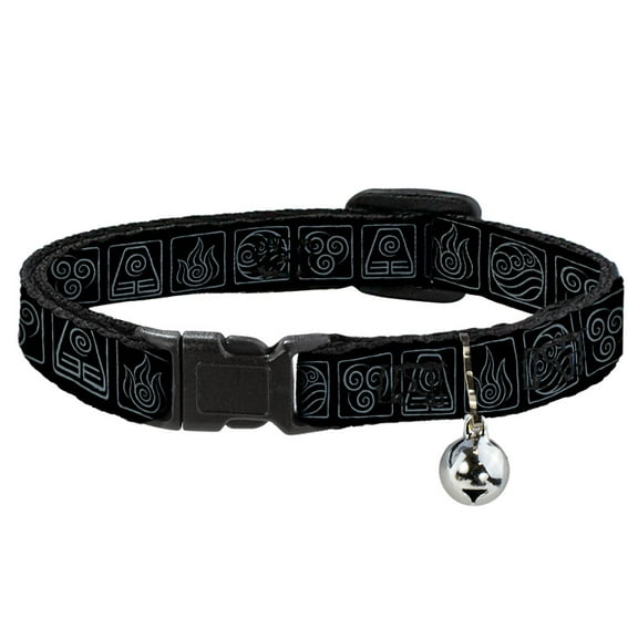 Avatar The Last Airbender Breakaway Cat Collar With Bell, Plastic Clip, Easy Adjustable, Avatar the Last Airbender Bending Elements Icons Black Gray, 8.5 to 12 Inches 0.5 Inch Wide