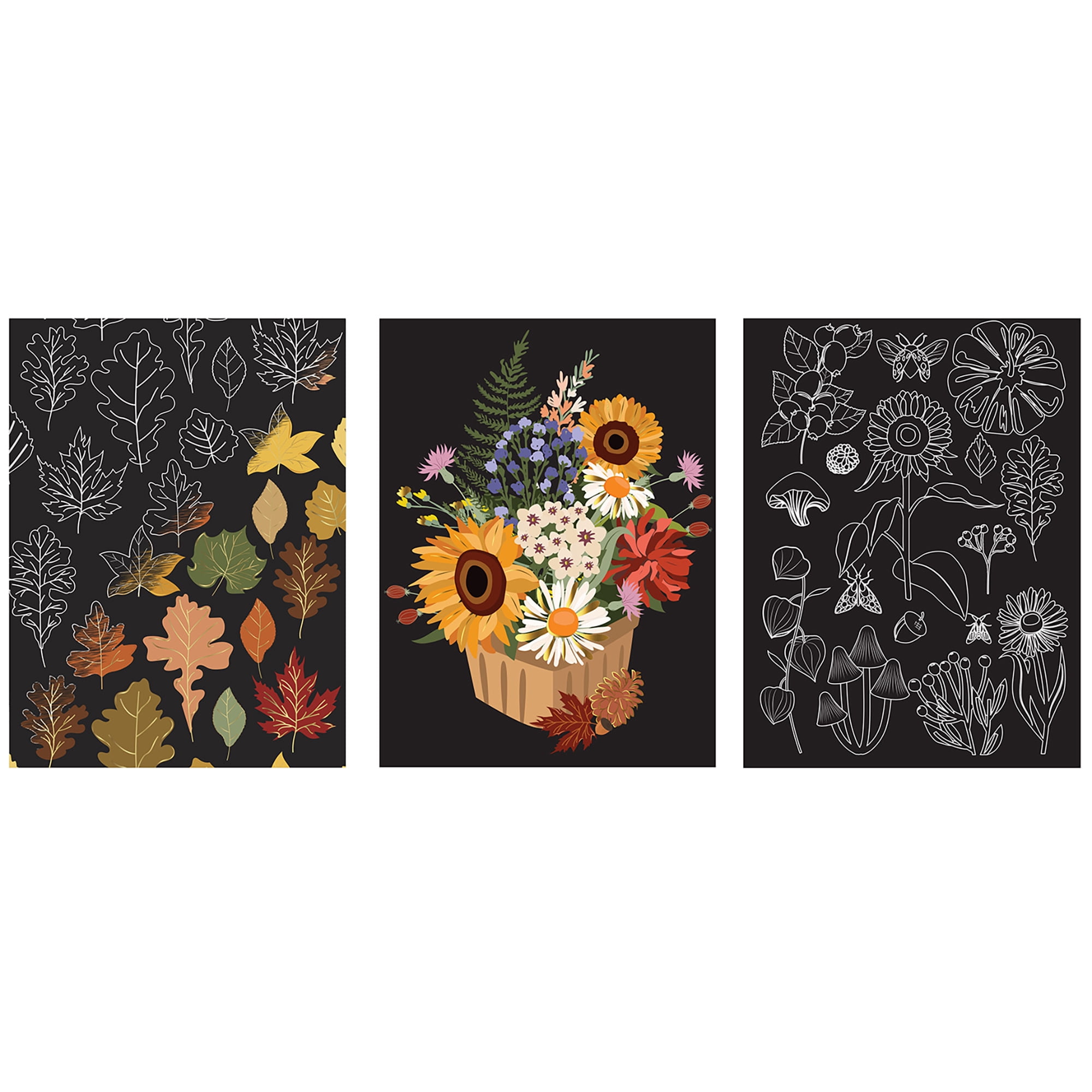 Brea Reese: Scratch Art Paper Pad - Fall Foraging - 14 Sheets, 7 Guided Art Designs, Metallic Accents, Stylus & Brush, 6x8" Pages, DIY Adult Craft Kit