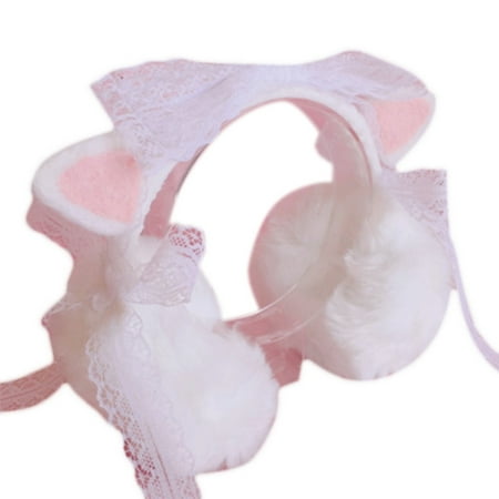 

SPHET Winter Faux Fur Earmuffs Cute Knit Fuzzy Ear Muffs Cat Ear White Strawberry