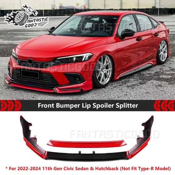 For Honda Civic 2022-2024 Yofer V3 Style Red   Black Front Bumper Lip Splitter Kit