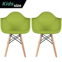 2xhome - Set of 2 Toddler Kids Size Green Modern Plastic Chairs With Wood Leg Armchairs