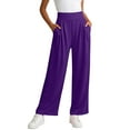 thumbnail image 2 of QATAINLAV Wide Leg Yoga Pants for Women Casual Loose Cozy High Waist Sweatpants Solid Color Sports Athletic Trousers with Pockets, Purple, XXL, 2 of 6