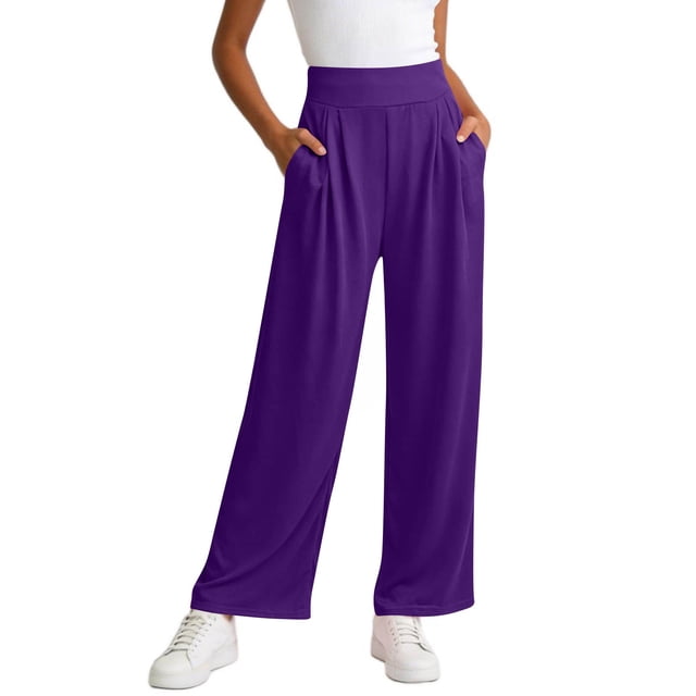 Pincandy Women's Casual High Waist Wide Leg Joggers - Solid Color with Pockets, Loose Fit for Jogging & Daily Wear