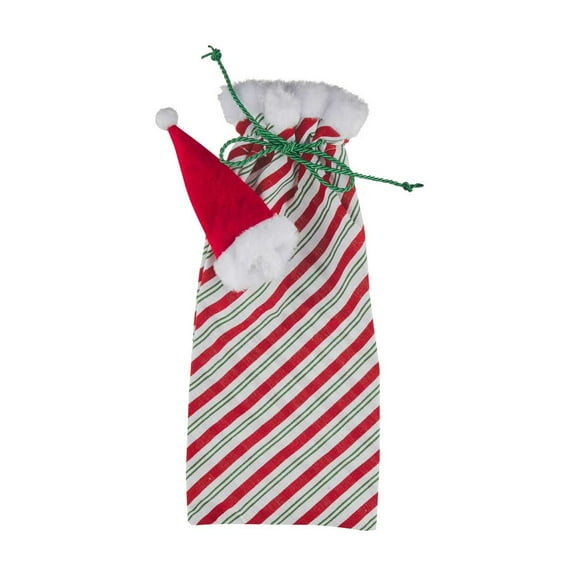 Christmas Fabric Wine Bottle Gift Bag with Santa Hat Cover – Holiday Gift Wrap
