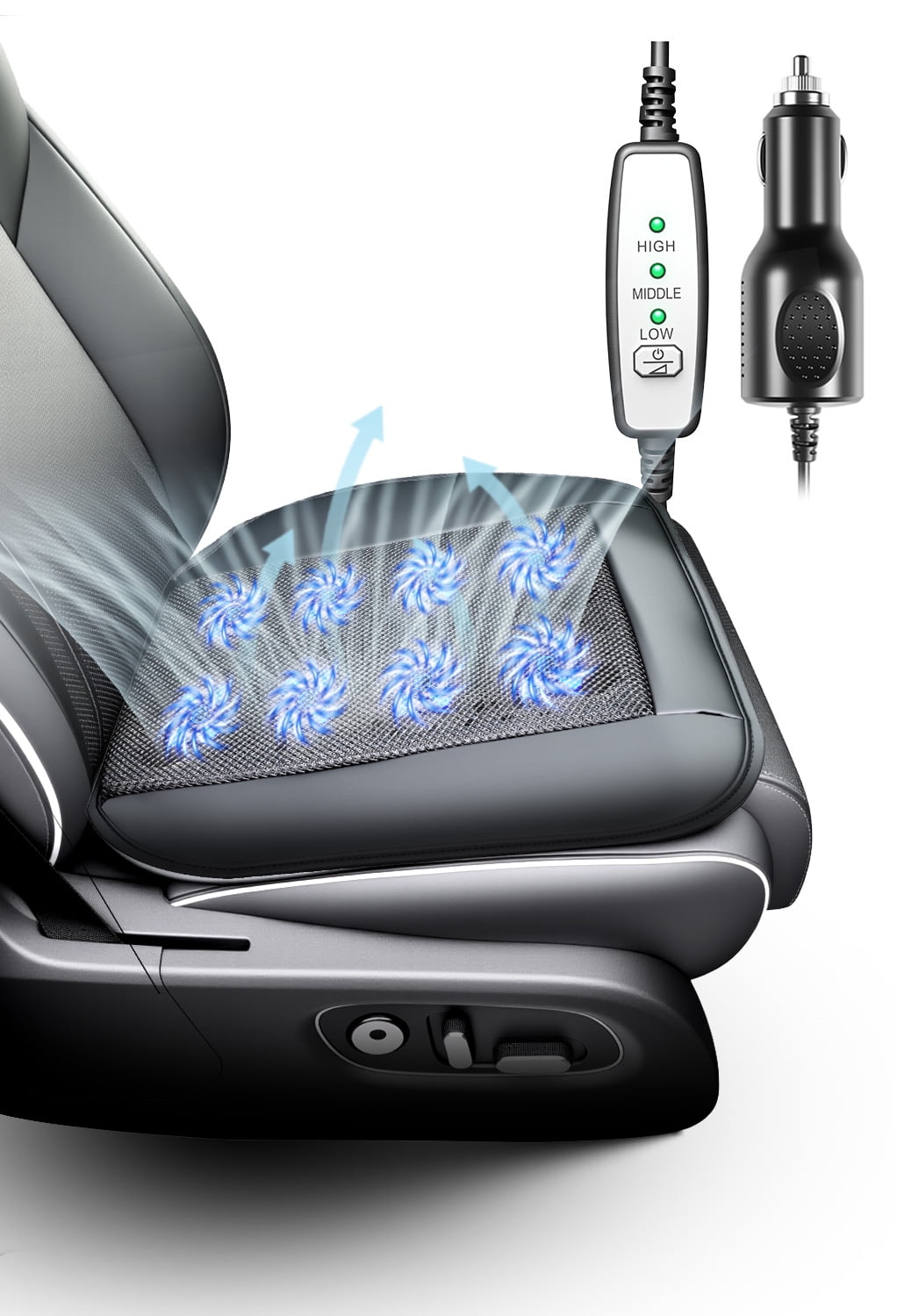 8-Fan Cooling Car Seat Cover–Ventilated Cushion for Cars, SUVs & Trucks, Universal Fit, 12V Ideal for Daily Commutes & Road Trips (No Headrest Cover)