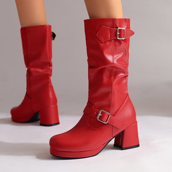 Women's Boots Knee Block Heel Zipper Boot Heel Knee High Boots For Disco Evening Party