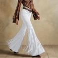 thumbnail image 5 of cocolona Womens Casual Street Tassel Suedes Pants Solid Color Elastic Waist Wide Leg Flare Pants for Party, 5 of 5
