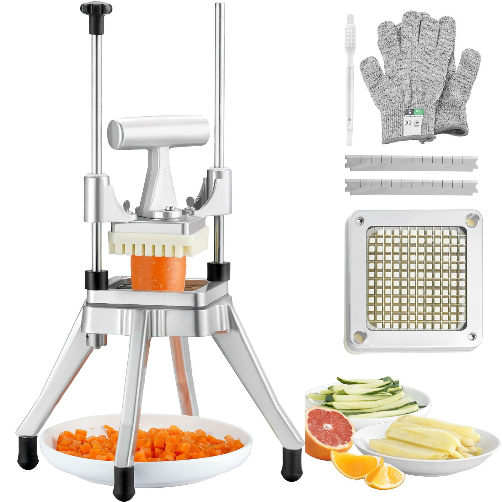Commercial Vegetable Chopper with 1/4" Blade, Heavy-Duty Stainless Steel & Aluminum, Ergonomic Handle, 4 Non-Slip Feet for Restaurant Home