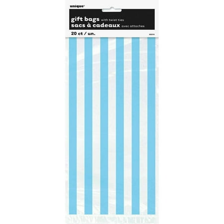 Light Blue Striped Cellophane Bags, 20-Count