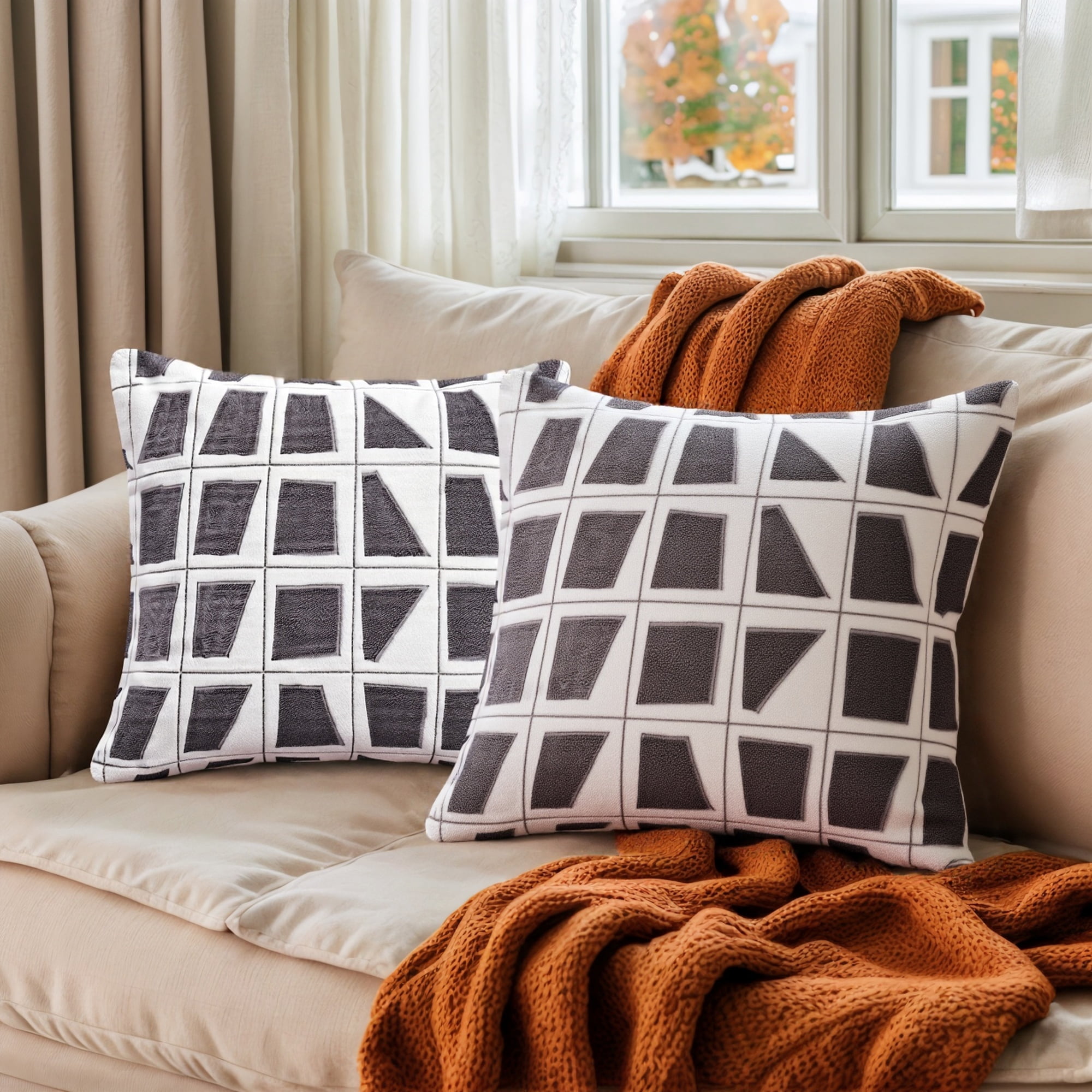 Unique Bargains Set of 2 Geometric Soft Plush Cushion Case Pillow Covers 20" x 20" Grey