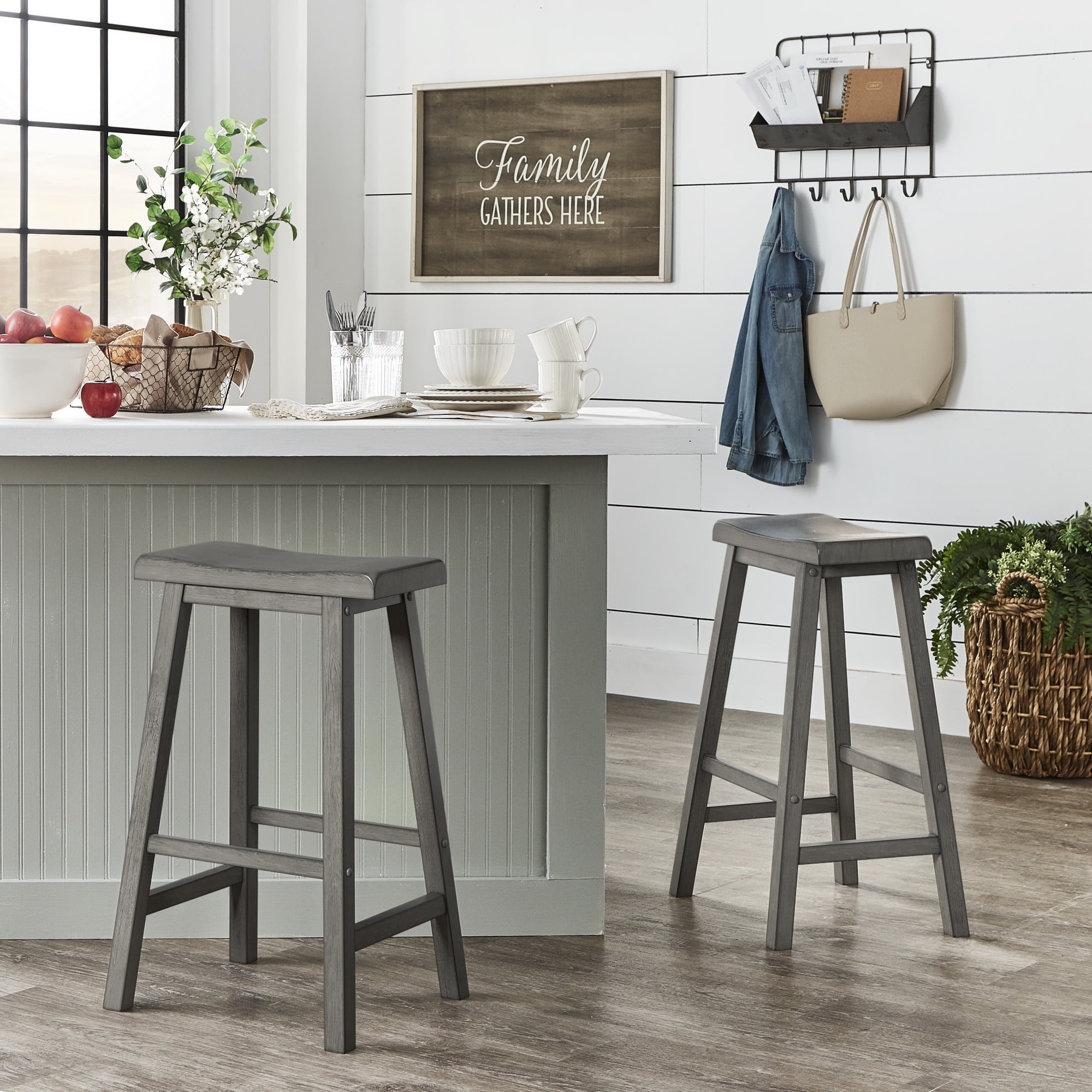 Weston Home Ashby Saddle Seat Backless 29-inch Bar Height Stools, Antique Grey (Set of 2)