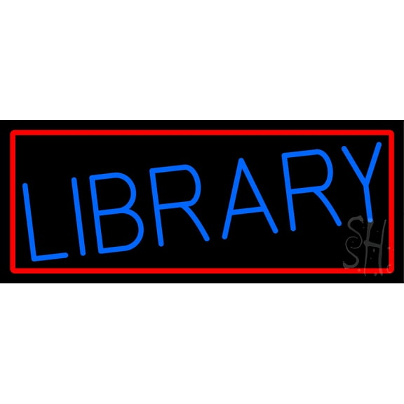 Blue Library LED Neon Sign 13 x 32 - inches, Black Square Cut Acrylic Backing, with Dimmer - Bright and Premium built indoor LED Neon Sign for Defence Force.