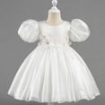 thumbnail image 2 of SERTG Little Girls' Puff Sleeve Dress with Back Zipper Party Solid Color Fashionable Playful Princesse Skirt Outfit for 1-9 Years(White,8 Years), 2 of 5