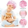 thumbnail image 3 of Paquete de 2 gorros de dormir de satén para niños, gorros de dormir de satén suave, gorros de dormir ajustables, gorros para el pelo para niños, rosa y morado, 3 of 5