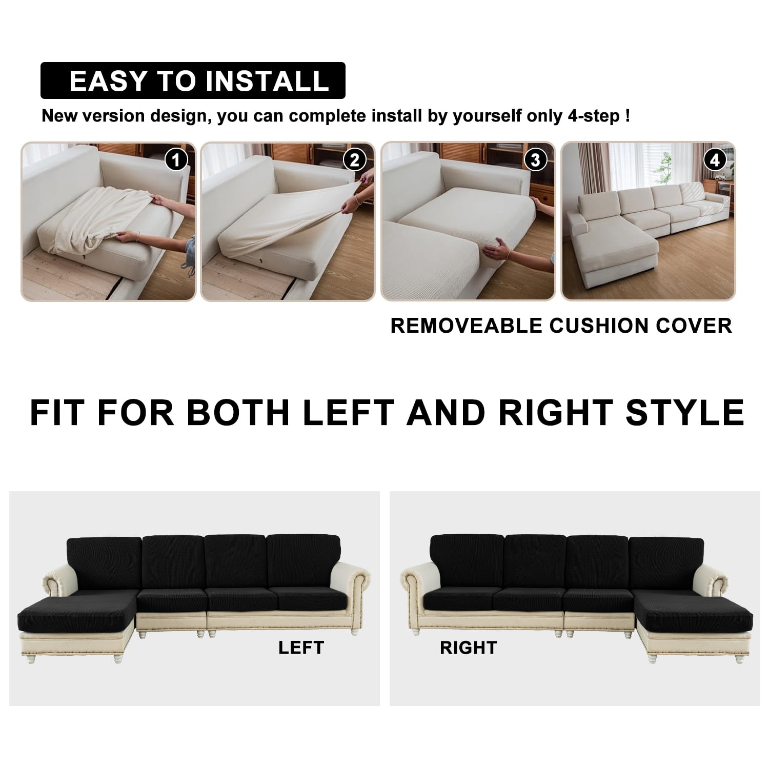 Sanmadrola Couch Covers Sofa Cushion Cover Slipcovers Wear-Resistant Universal Stretch Anti-Slip Sectional L Shape Sofa Covers, Chaise Lounge Sofa Slipcover