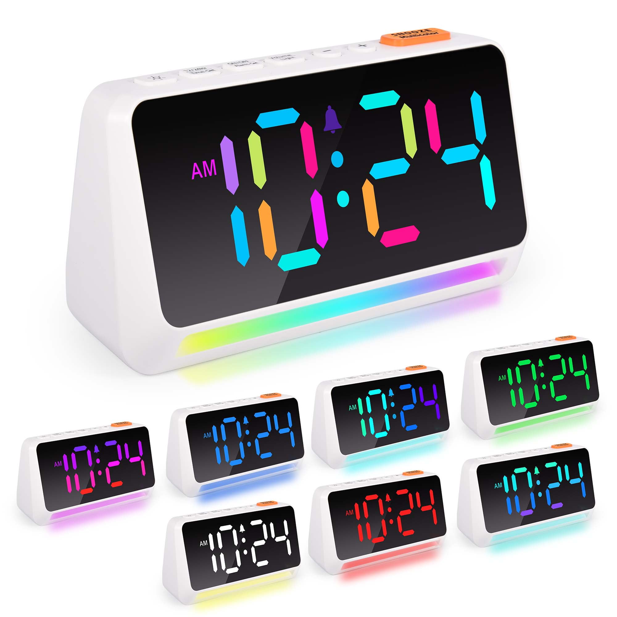 Digital Alarm Clock w/Night Light, 12/24Hr Child Digital Alarm Clocks for Kids Bedside Clock Bedrooms with Large Numbers LED Display, 8 Color Change Night Light, USB Charger Port