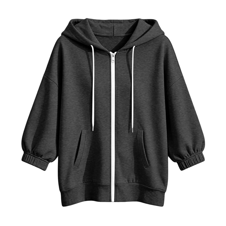 Cekizud Hoodies for Women Oversized Hooded Jacket Solid Color