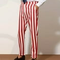 thumbnail image 5 of Simua Men's Striped Casual Pants - Red White Vertical Stripes with Button & Zipper Front, 5 of 8
