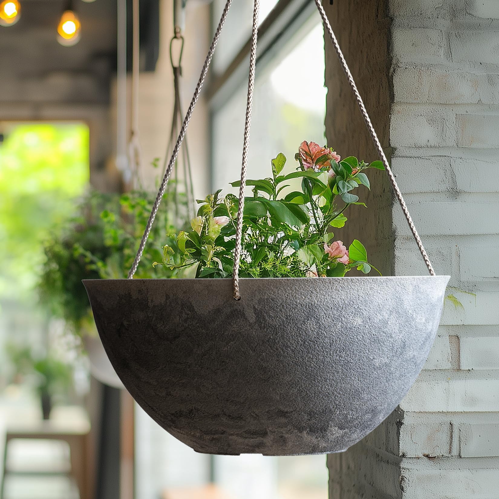 Large Hanging Planters Set of 2 13 Inch Flower Pots Outdoor Indoor Garden Decor Iron Finish