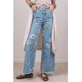 thumbnail image 3 of Women's Sky Blue Floral Print Shift Jeans – High Waist Denim with Frayed Hem for Casual Daily Wear, 16, 3 of 7