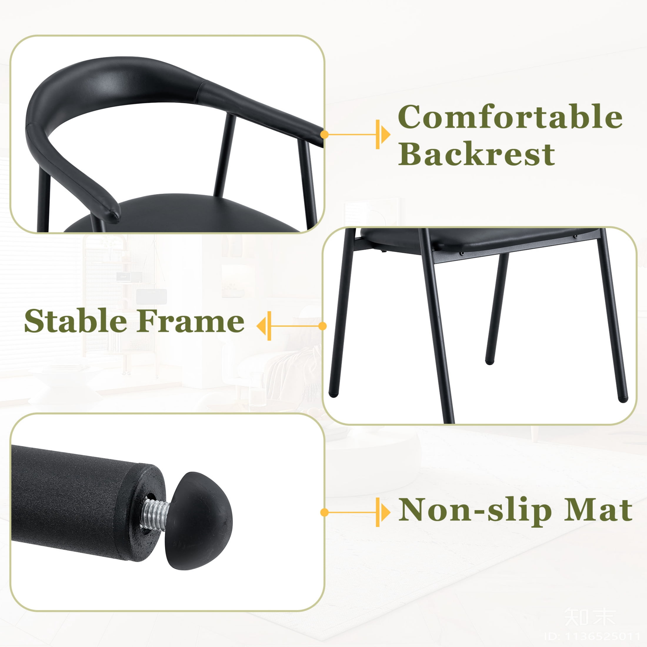 Vinform Upholstered Dining Chairs Set of 4, PU Leather Dining Room Chairs, Black