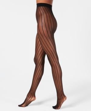 Photo 1 of DKNYMicro-fishnet Striped Tights In Black, Small/Medium DYF029