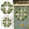 thumbnail image 2 of Hydrangeas Spring Wreath for Front Door, Summer Wreath with Greenery Leaves & White Blossoms, Farmhouse Style, Indoor Outdoor Holiday Wedding Party Wall Decor, 2 of 7