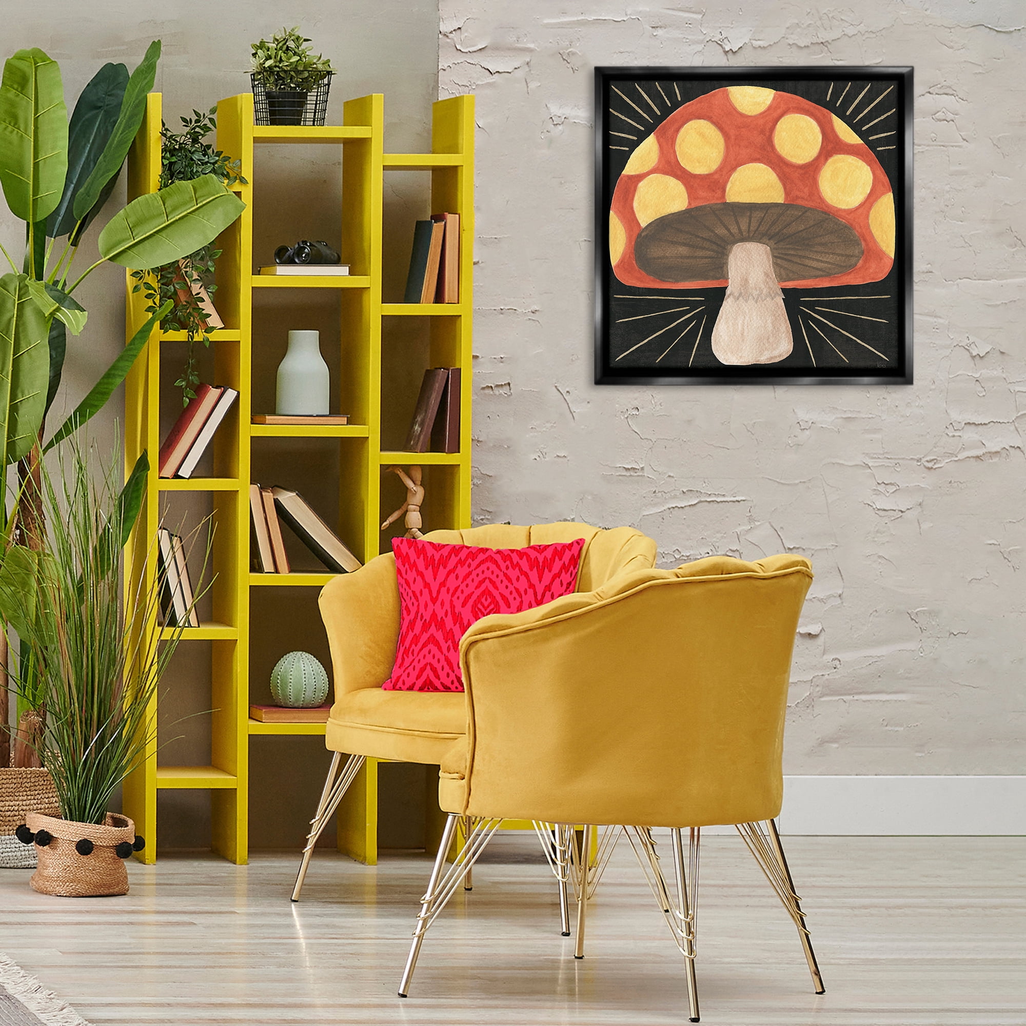 Stupell Industries Spooky Chic Mushroom Plants & Flowers Painting Black Floater Framed Canvas Art Print Wall Art, 25 x 25