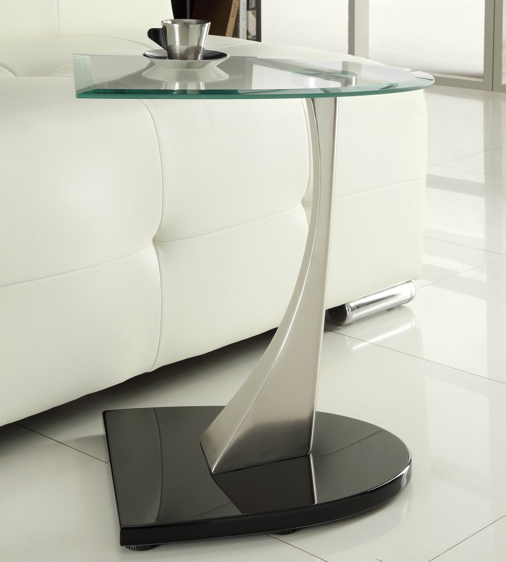 Homelegance Galaxy Half Moon Glass Chairside Table w/ Brushed Chrome