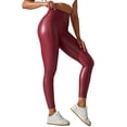thumbnail image 3 of Frontwalk Ladies Leggings Slim Leg PU Pant Solid Color Faux Leather Pants Women Sexy Tights High Waisted Red L, 3 of 9