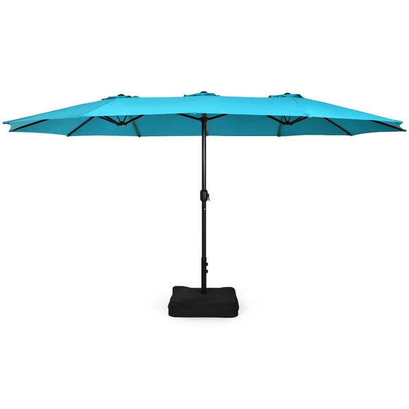 Patiojoy 15FT Double-Sided Twin Patio Umbrella with Base Extra-Large Market Umbrella for Outdoor Turquoise