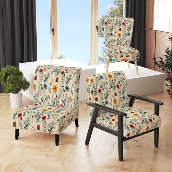 Designart « Harmonie Rétro Verdoyante » Fauteuil d'Appoint Rembourré Vert Éclectique - Fauteuil à Accoudoirs Bohème et Éclectique pour Chambre