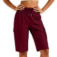 thumbnail image 6 of Oiangi Women's Cargo Shorts Elastic Waist Drawstring Hiking Shorts Straight Leg Athletic Shorts with Multi-Pocket Red 2XL, 6 of 8