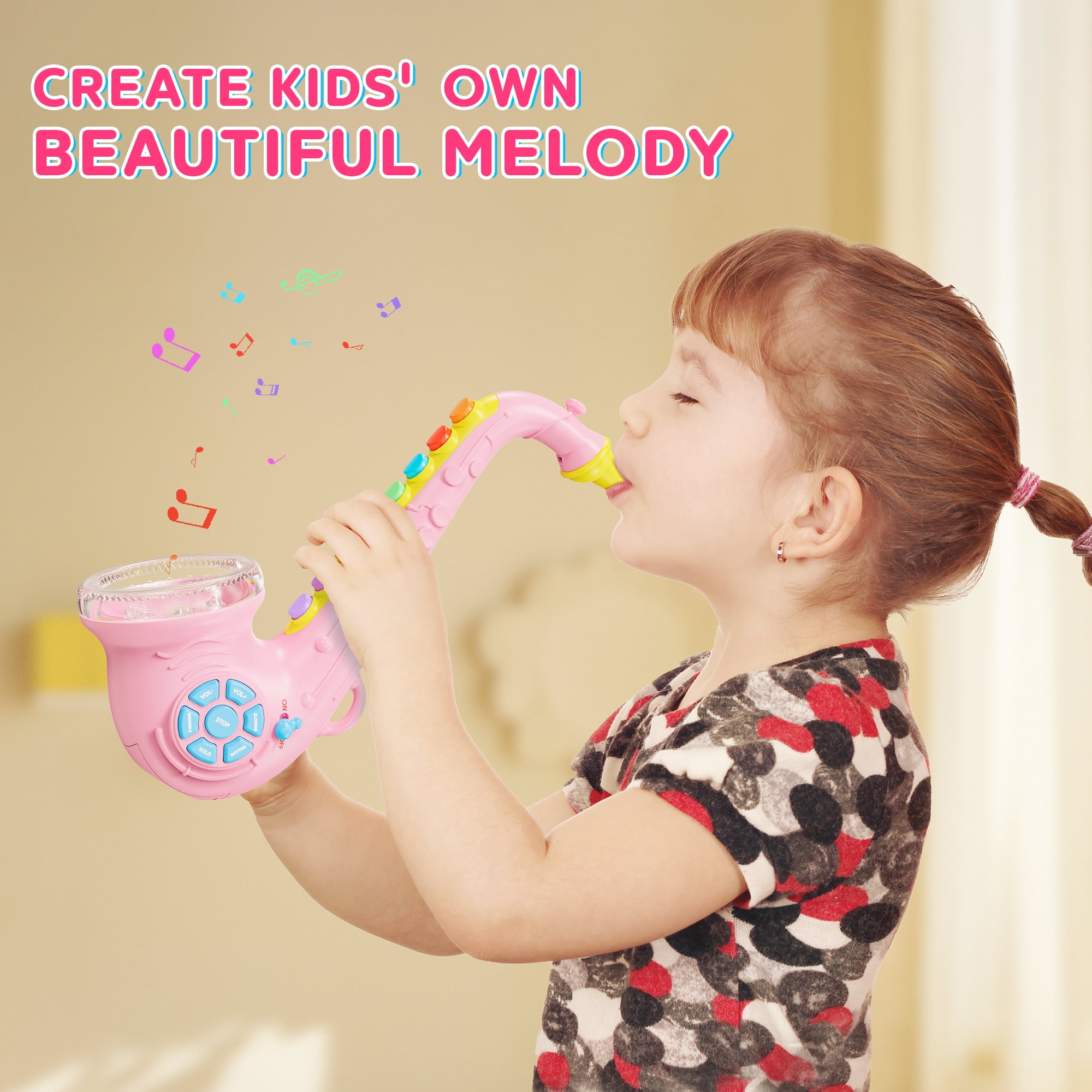 Contixo KT1 Toy Saxophone with Lights and Sound, Early Education Musical Instruments for Kids, Pink